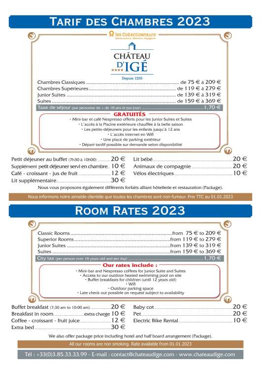 Room Rates of Château d'Igé 